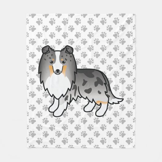 Couverture Polaire Bleu Merle Shetland Sheepdog Sheltie Dessin Chien (Devant)