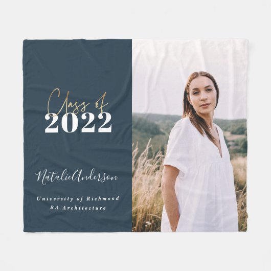 Couverture Polaire bleu moderne script grad multi photo classe de 202 (Devant (Horizontal))