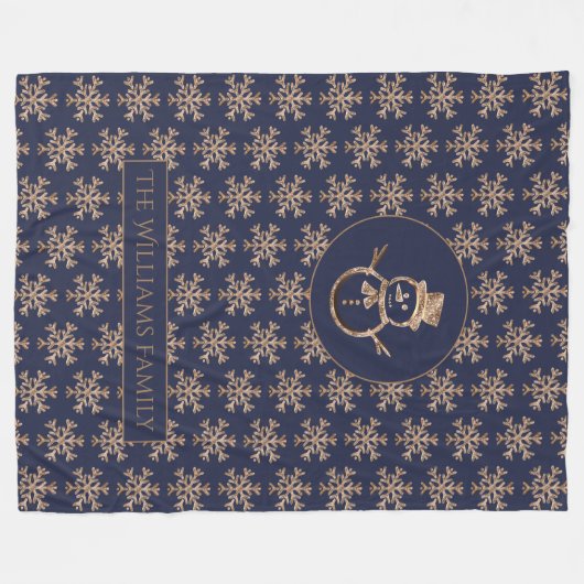 Couverture Polaire Bleu Motif Snowman Snowflakes Gold hiver (Devant (Horizontal))