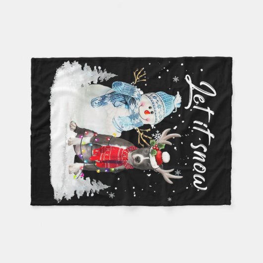 Couverture Polaire Bleu Nez Pitbull Père Noël Chien Noël Snowman Noël (Devant (Horizontal))