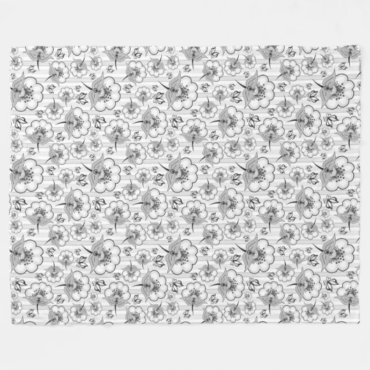 Couverture Polaire Bleu noir joli fleurs sans couture motif (Devant (Horizontal))