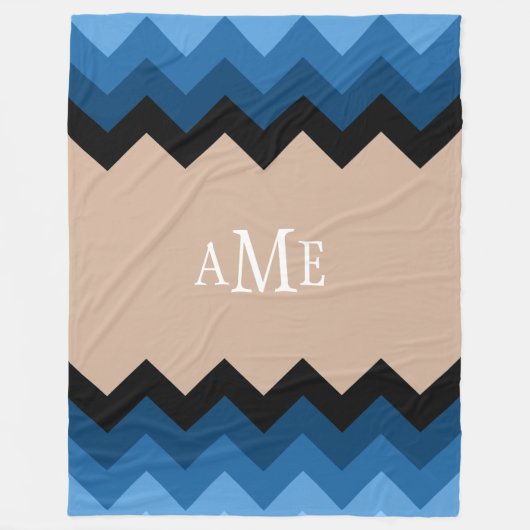 Couverture Polaire Bleu Ombre Chevrons Monogram Fleece Blanche (Devant)