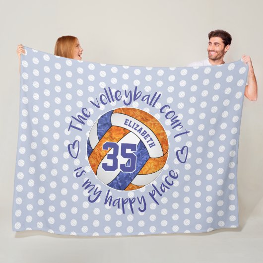 Couverture Polaire bleu orange Le terrain de volley est mon joli endr (En situation)