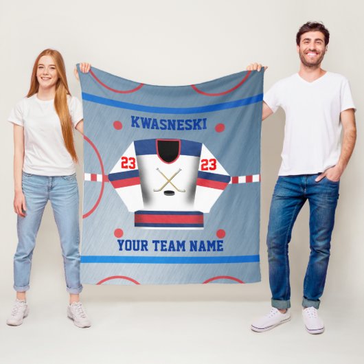 Couverture Polaire Bleu | patinoire rouge | Joueur Jersey (En situation)