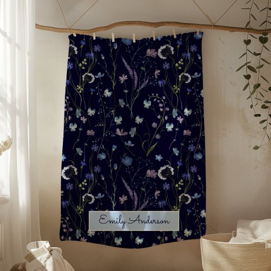 Couverture Polaire Bleu pourpre joli Fleur sauvage motif floral