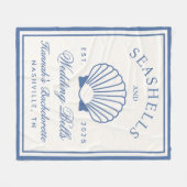 Couverture Polaire Bleu Rétro Coquillages & Cloches de Mariage Enterr (Devant (Horizontal))