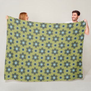 Couverture Polaire Bleu rétro et marguerites noires sur motif floral 
