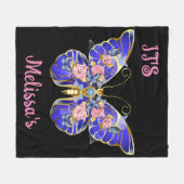 Couverture Polaire Bleu rose bleu Papillon or Nom floral Anniversaire (Devant (Horizontal))