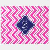 Couverture Polaire Bleu Rose Et Blanc Zigzag Chevron 2 Monogramme (Devant (Horizontal))