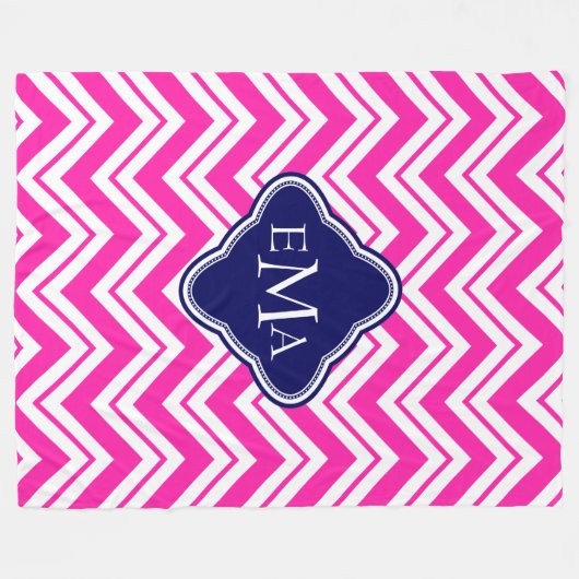 Couverture Polaire Bleu Rose Et Blanc Zigzag Chevron 2 Monogramme (Devant (Horizontal))