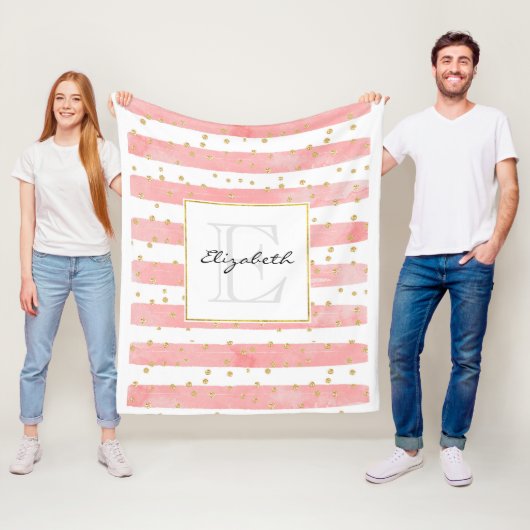Couverture Polaire Bleu rose | Faux Gold Confetti Monogramme (En situation)
