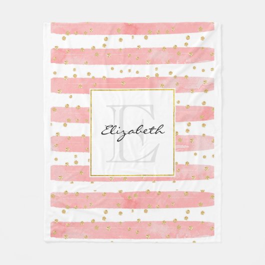 Couverture Polaire Bleu rose | Faux Gold Confetti Monogramme (Devant)