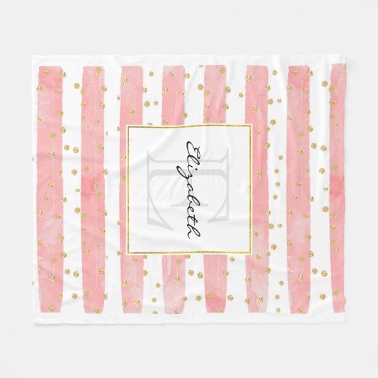 Couverture Polaire Bleu rose | Faux Gold Confetti Monogramme (Devant (Horizontal))