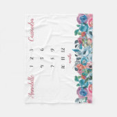 Couverture Polaire Bleu rose flou floral Twin Milestone Baby (Devant)