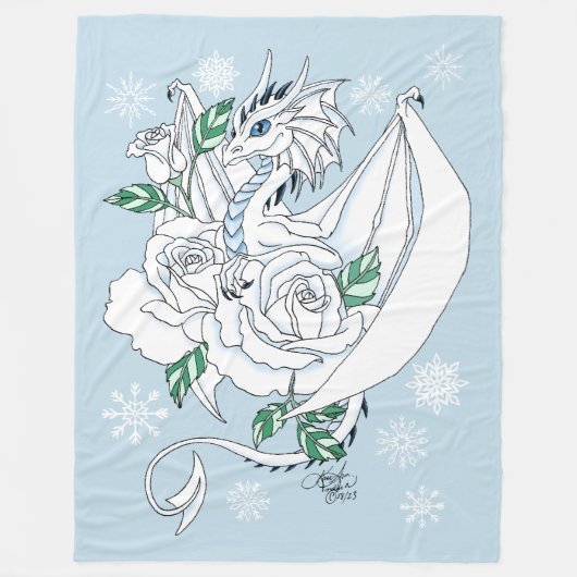 Couverture Polaire Bleu Roses de dragon blanc (Devant)