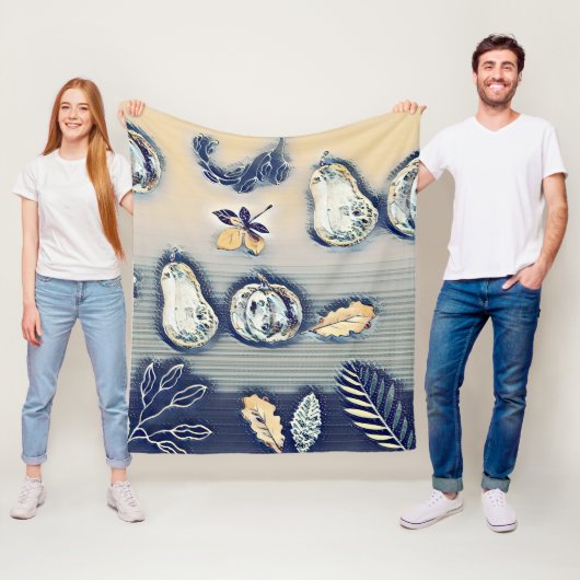 Couverture Polaire bleu rougeâtre Citrouille et feuille d'automne (En situation)