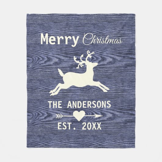 Couverture Polaire Bleu Russe Reindeer Bois Noël (Devant)