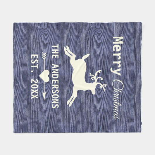 Couverture Polaire Bleu Russe Reindeer Bois Noël (Devant (Horizontal))