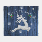 Couverture Polaire Bleu Rustique Reindeer Blanche (Devant (Horizontal))