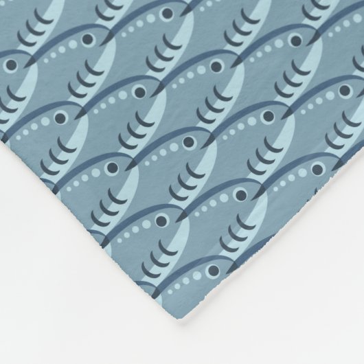 Couverture Polaire Bleu Schooling Poisson Échelle Motif Fleece Blanch (Coin)