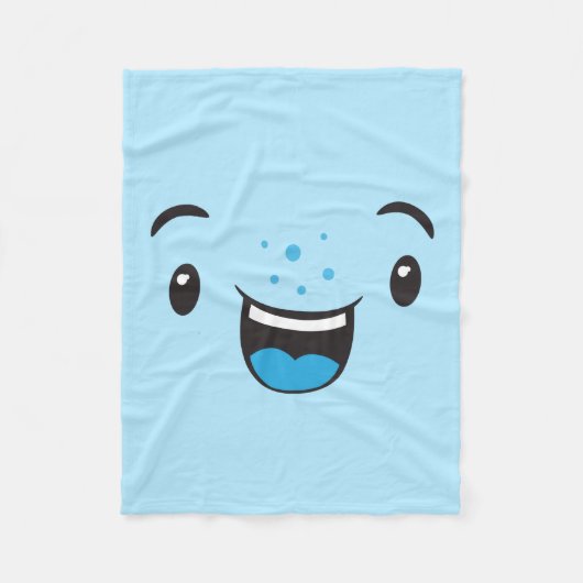 Couverture Polaire Bleu souriant Kawaii visage polaire Blanche (Devant)