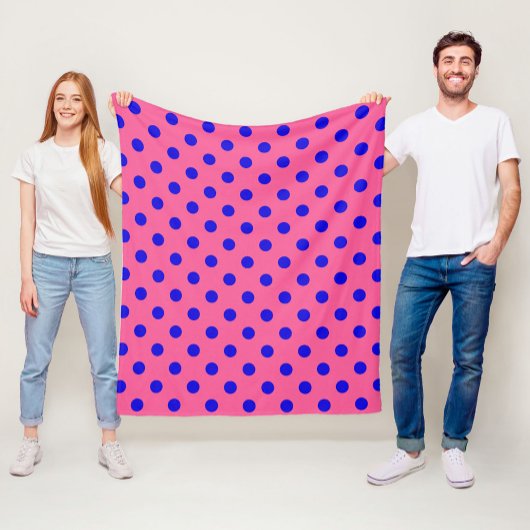 Couverture Polaire Bleu sur rose Pois design Motif