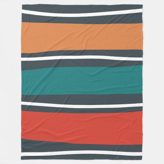 Couverture Polaire Bleu terre cuite rouge blanc ondes rétro (Devant)