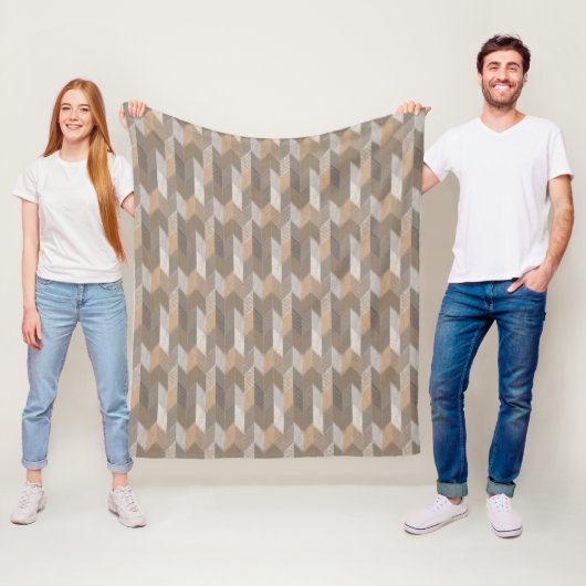 Couverture Polaire Bleu Texturé, Chevron Olive Jaune. (En situation)