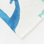 Couverture Polaire Bleu vert mer océan dauphin blanc monogramme (Coin)