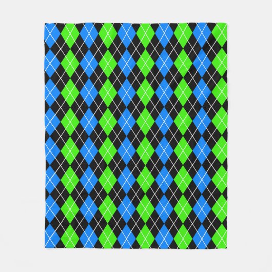 Couverture Polaire Bleu Vert Noir Design Diamant Argyle (Devant)
