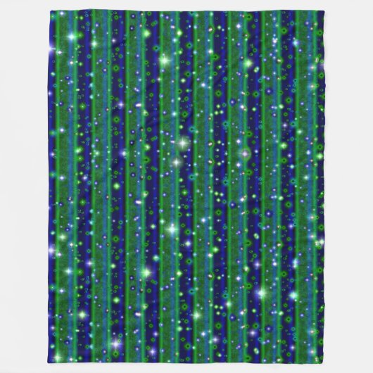Couverture Polaire Bleu vert rayures avec étoiles et Raindrops (Devant)