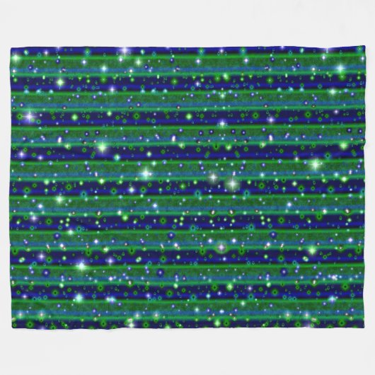 Couverture Polaire Bleu vert rayures avec étoiles et Raindrops (Devant (Horizontal))