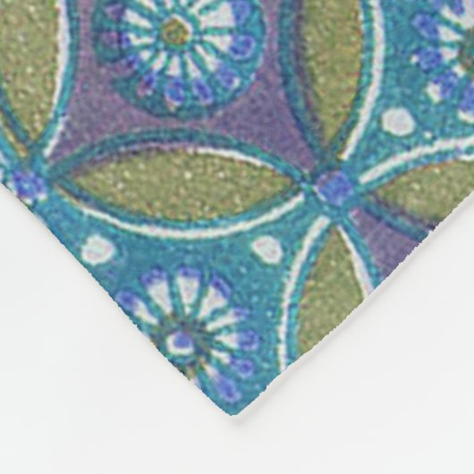 Couverture Polaire Bleu vert Rustique Boho Motif circulaire géométriq (Coin)