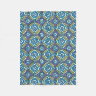 Couverture Polaire Bleu vert Rustique Boho Motif circulaire géométriq