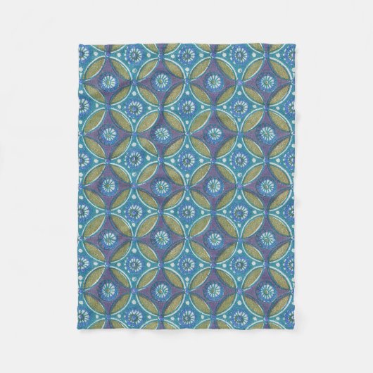 Couverture Polaire Bleu vert Rustique Boho Motif circulaire géométriq (Devant)
