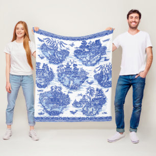 Couverture Polaire Bleu Willow Animal Pagode Asiatique Vintage Motif