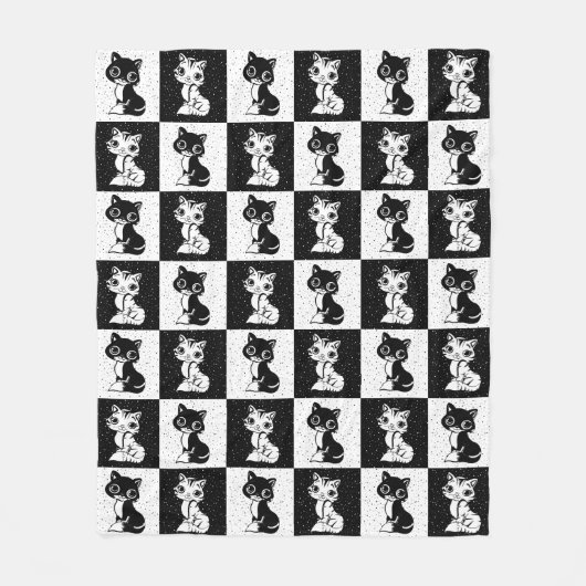 Couverture Polaire Bloc de monogramme noir blanc pour chat (Devant)