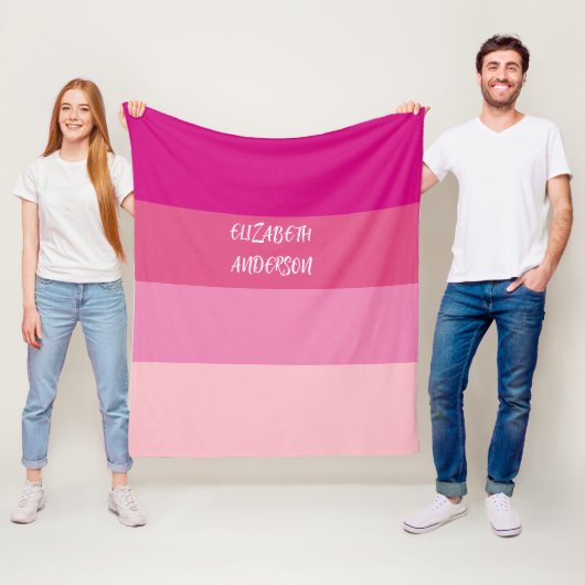 Couverture Polaire Blocage de couleur rose, bande horizontale (En situation)