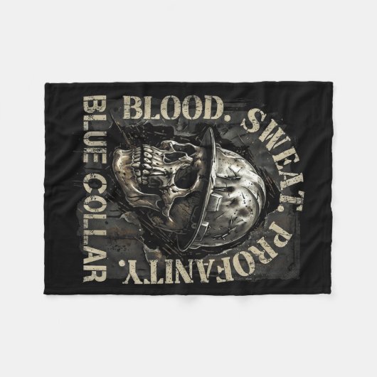 Couverture Polaire Blood Sweat Profanity Construction Worker Skull Bl (Devant (Horizontal))