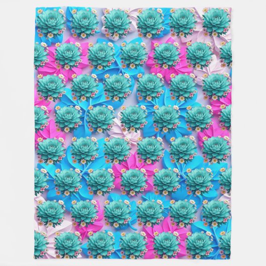 Couverture Polaire "Blooms bleus sereins" (Devant)