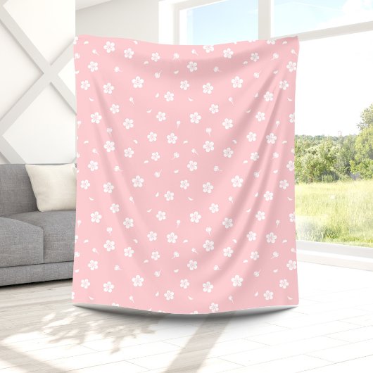 Couverture Polaire Blossoms blancs sur Motif rose bébé