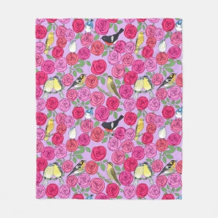 Couverture Polaire blouson et roses sur lavande Blanche polaire