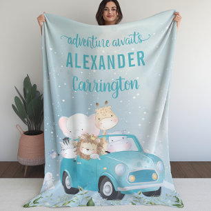 Couverture Polaire Blue Adventure Attend Aquarelle Safari Animaux