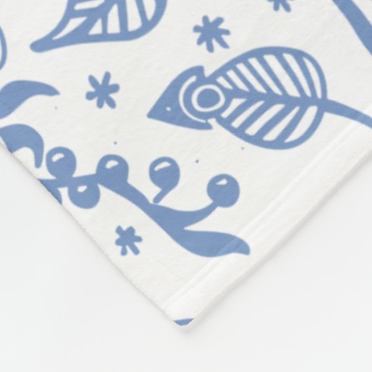 Couverture Polaire Blue and White Floral Custom Name Botanical Modern (Coin)