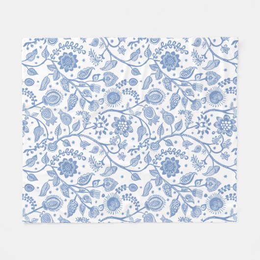Couverture Polaire Blue and White Floral Pattern Botanical Boho Chic (Devant (Horizontal))