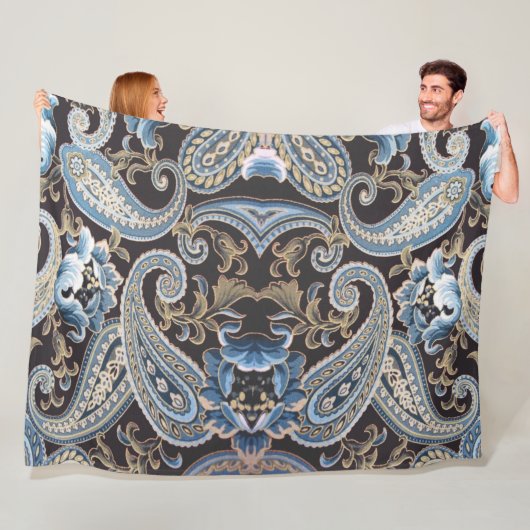 Couverture Polaire Blue Brown Vintage Paisley 2 (En situation)