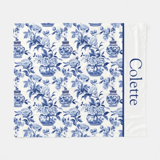 Couverture Polaire Blue Chinoiserie Monogram  (Devant (Horizontal))