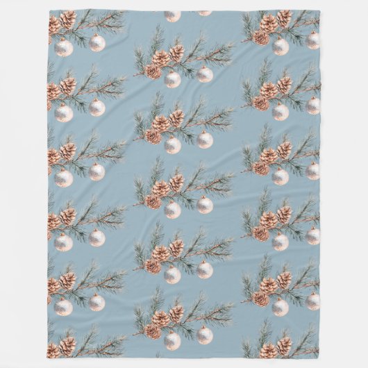 Couverture Polaire Blue Christmas Tree Pine Cones Ornaments (Devant)