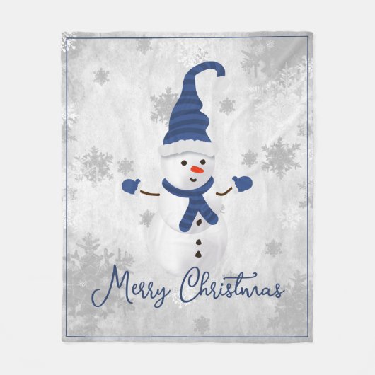 Couverture Polaire Blue Cute Snowman Holiday Fleece Blanche (Devant)