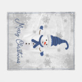Couverture Polaire Blue Cute Snowman Holiday Fleece Blanche (Devant (Horizontal))